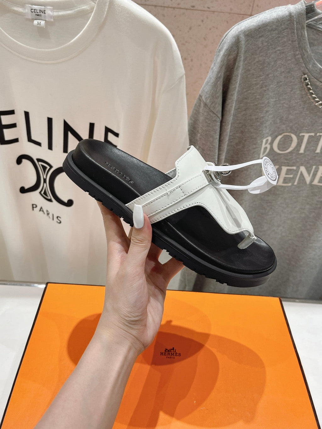 HERMES EMPIRE SANDAL BLACK MIX WHITE CALFSKIN