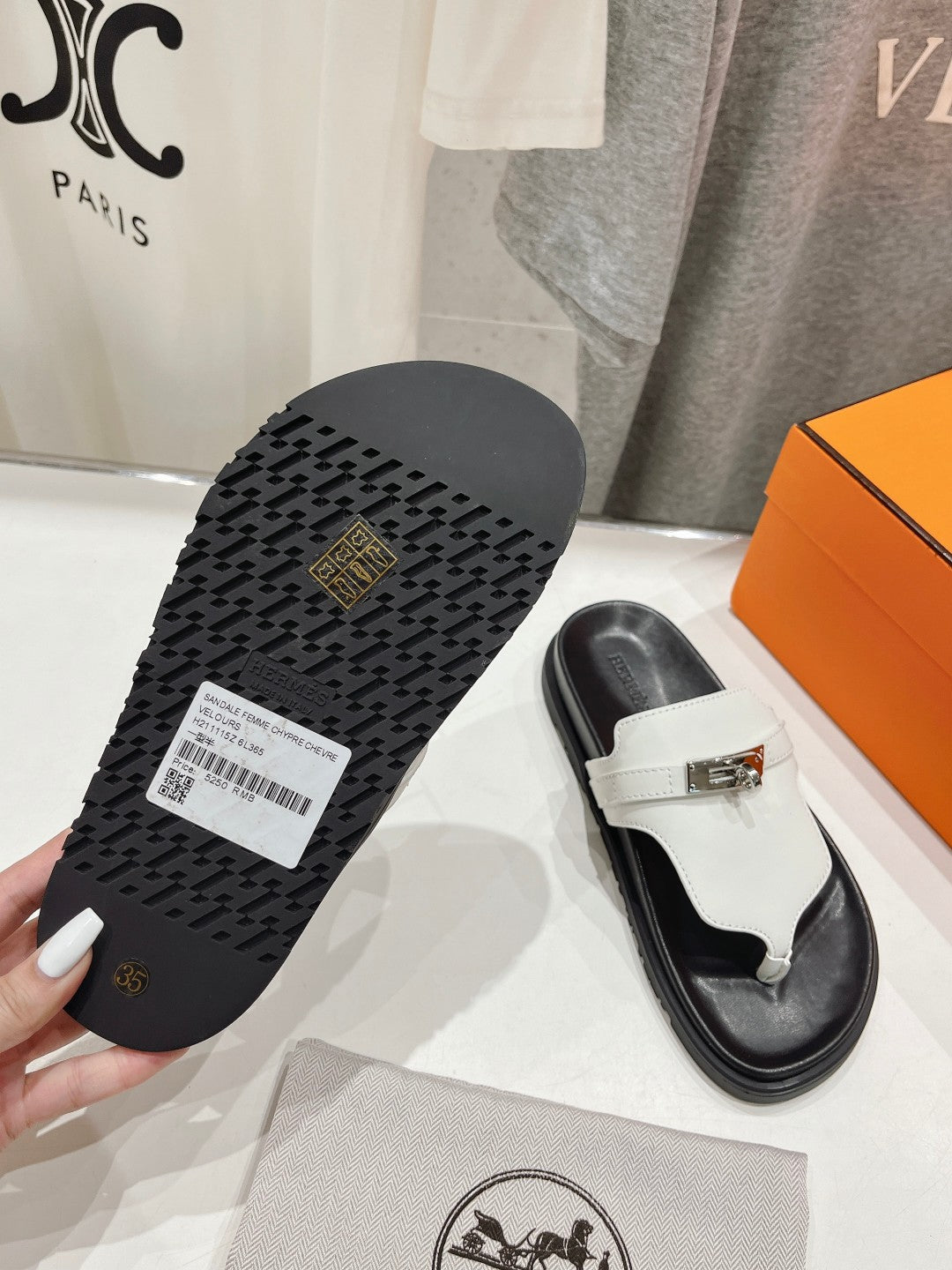 HERMES EMPIRE SANDAL BLACK MIX WHITE CALFSKIN