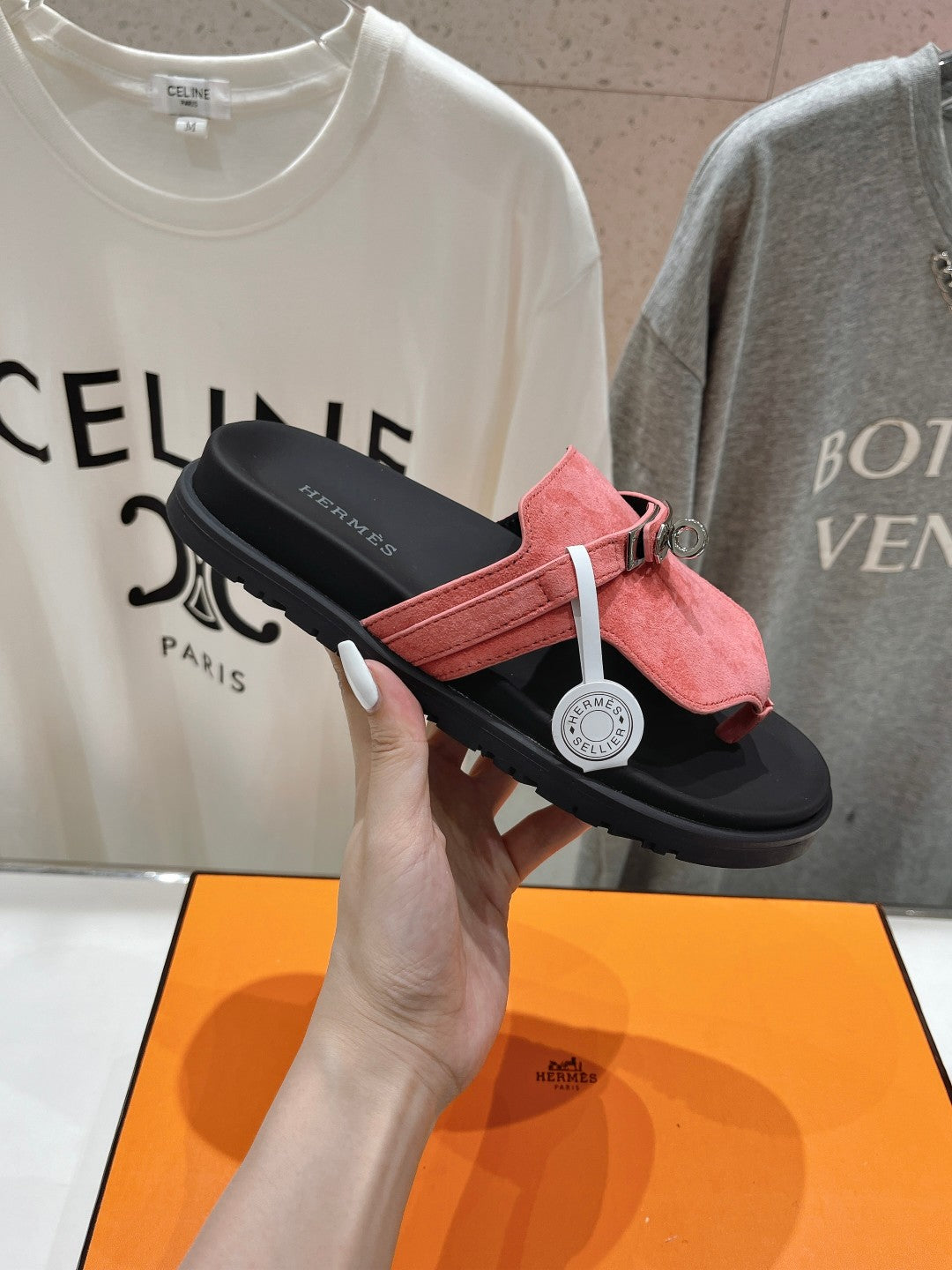 HERMES EMPIRE SANDAL BLACK MIX PINK SUEDE