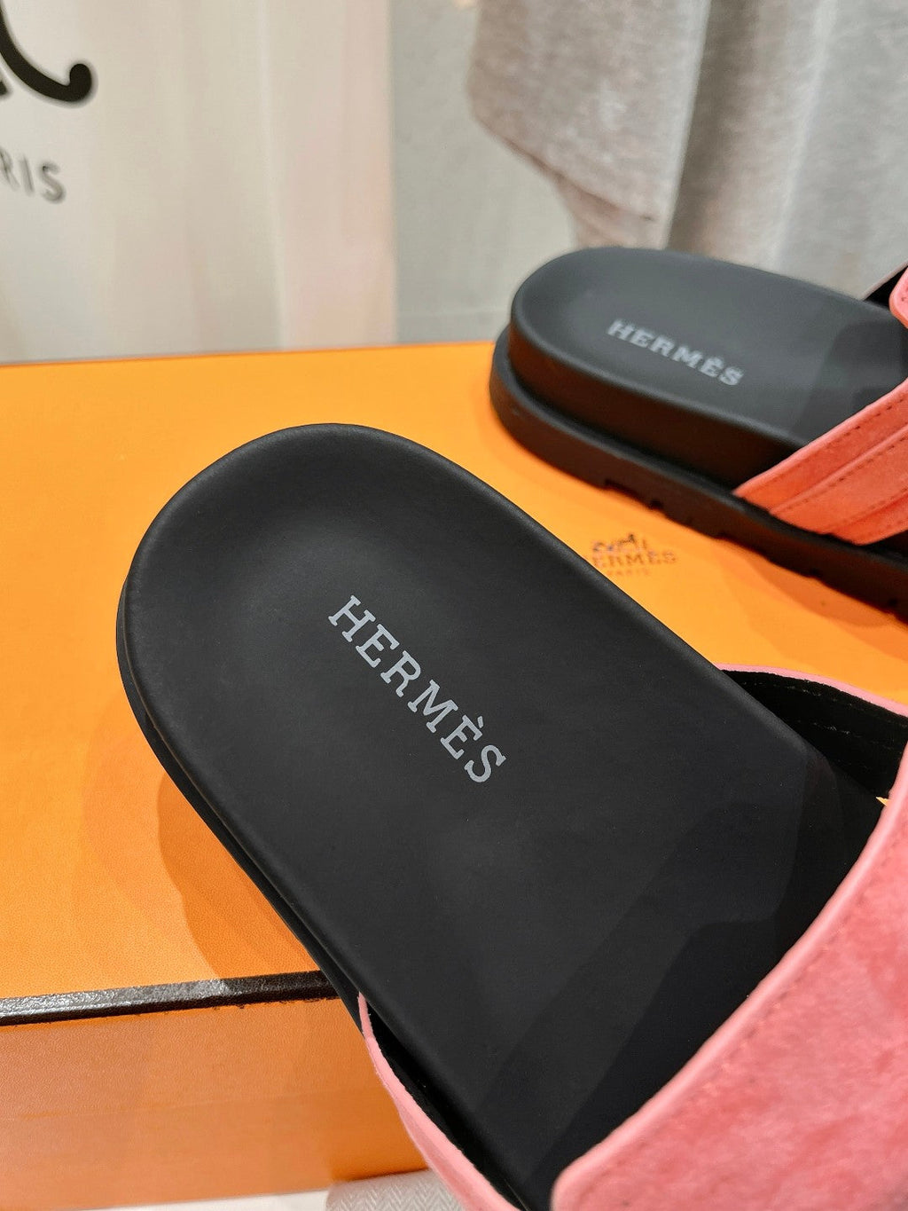 HERMES EMPIRE SANDAL BLACK MIX PINK SUEDE