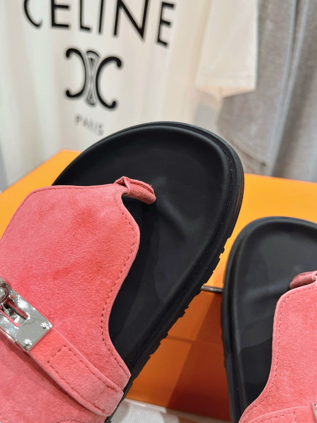 HERMES EMPIRE SANDAL BLACK MIX PINK SUEDE