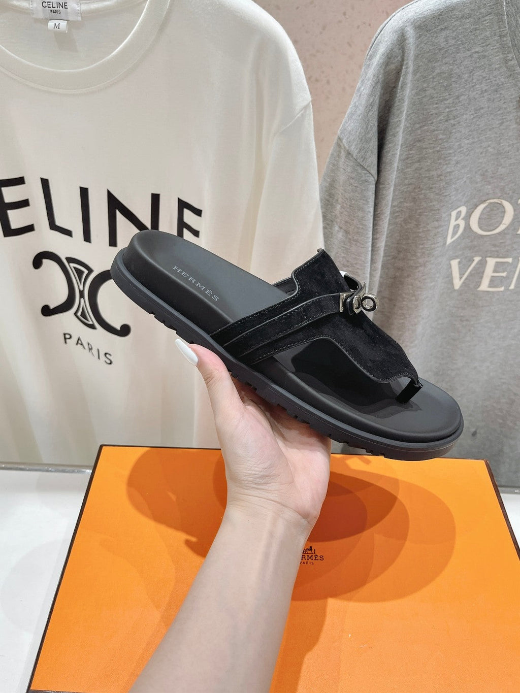 HERMES EMPIRE SANDAL BLACK SUEDE