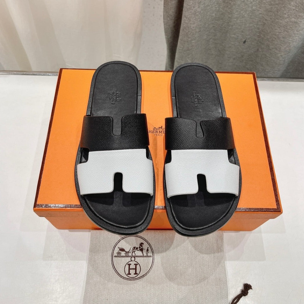 HERMES IZMIR SANDAL BLACK MIX WHITE LAMBSKIN