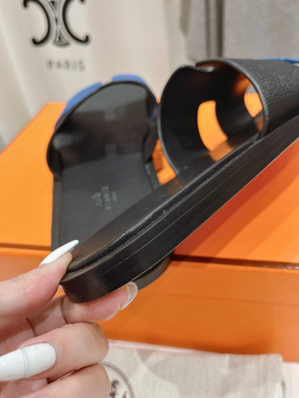 HERMES IZMIR SANDAL BLACK MIX COBALT LAMBSKIN