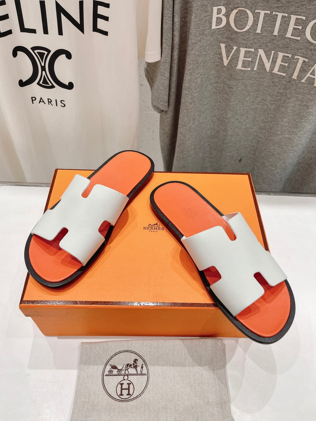 HERMES IZMIR SANDAL LIGHT ORANGE MIX WHITE LAMBSKIN