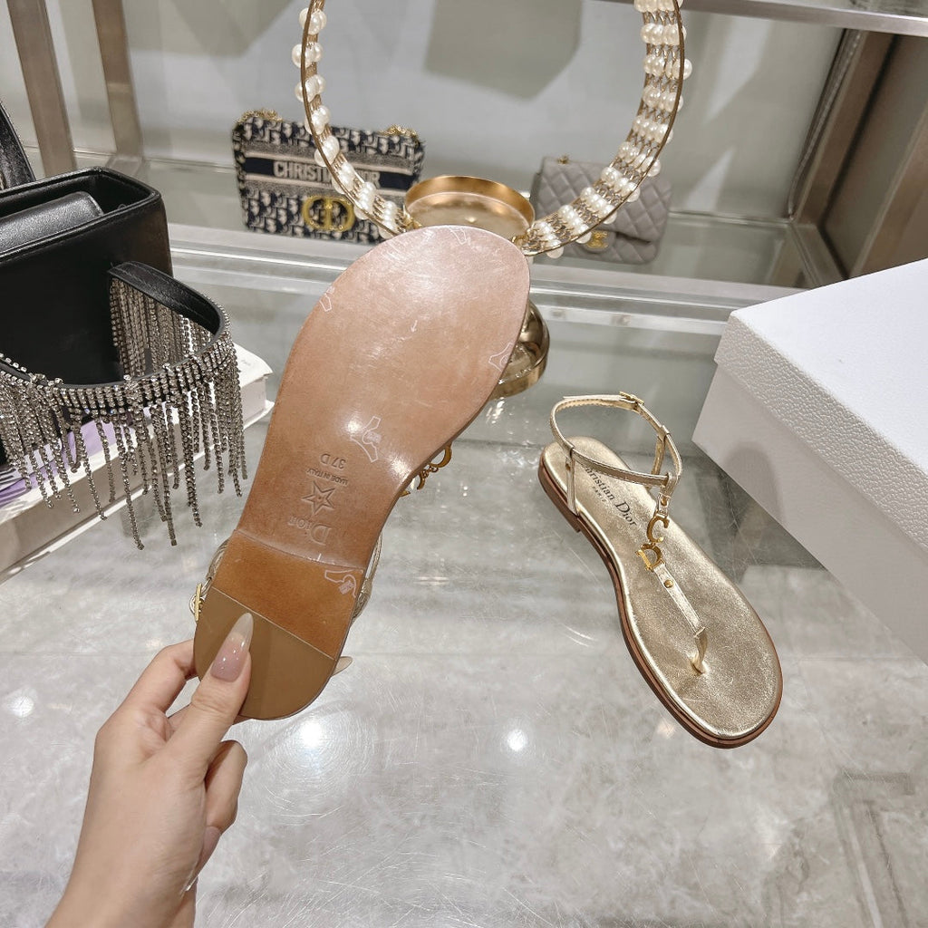 DIOR IVIERA C'EST THONG SANDAL GOLD AQUAMARINA CALFSKIN