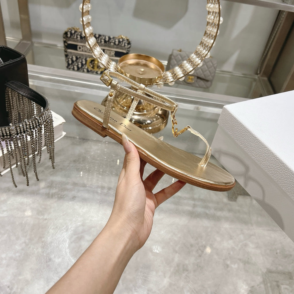 DIOR IVIERA C'EST THONG SANDAL GOLD AQUAMARINA CALFSKIN
