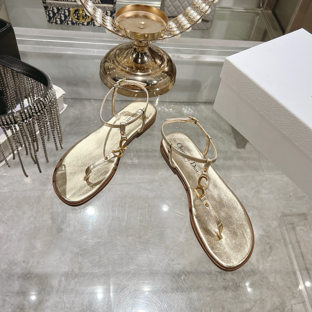 DIOR IVIERA C'EST THONG SANDAL GOLD AQUAMARINA CALFSKIN