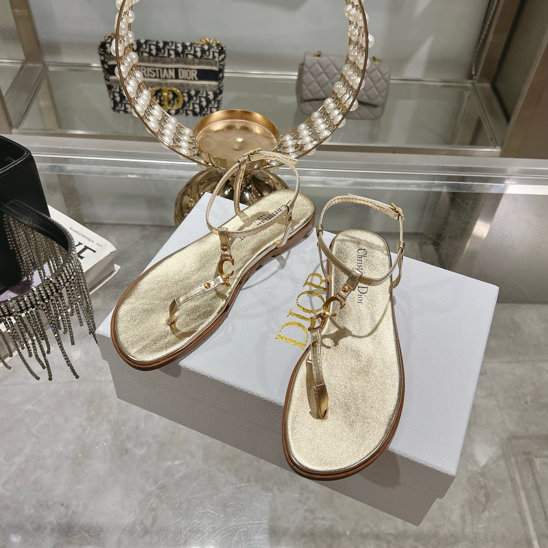 DIOR IVIERA C'EST THONG SANDAL GOLD AQUAMARINA CALFSKIN