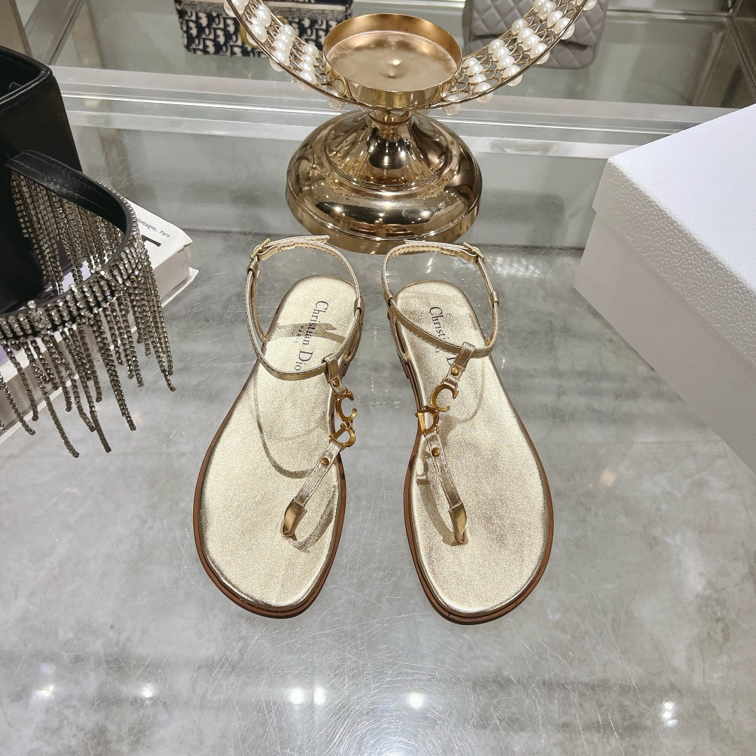 DIOR IVIERA C'EST THONG SANDAL GOLD AQUAMARINA CALFSKIN