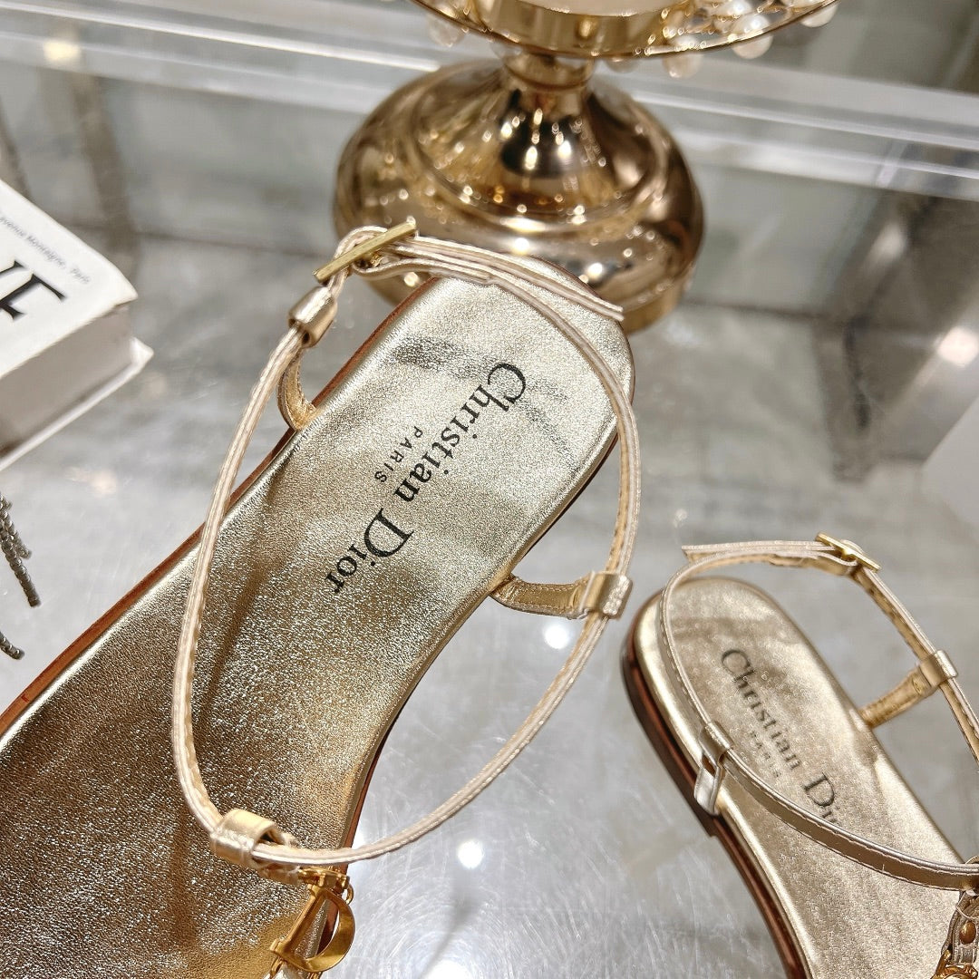 DIOR IVIERA C'EST THONG SANDAL GOLD AQUAMARINA CALFSKIN