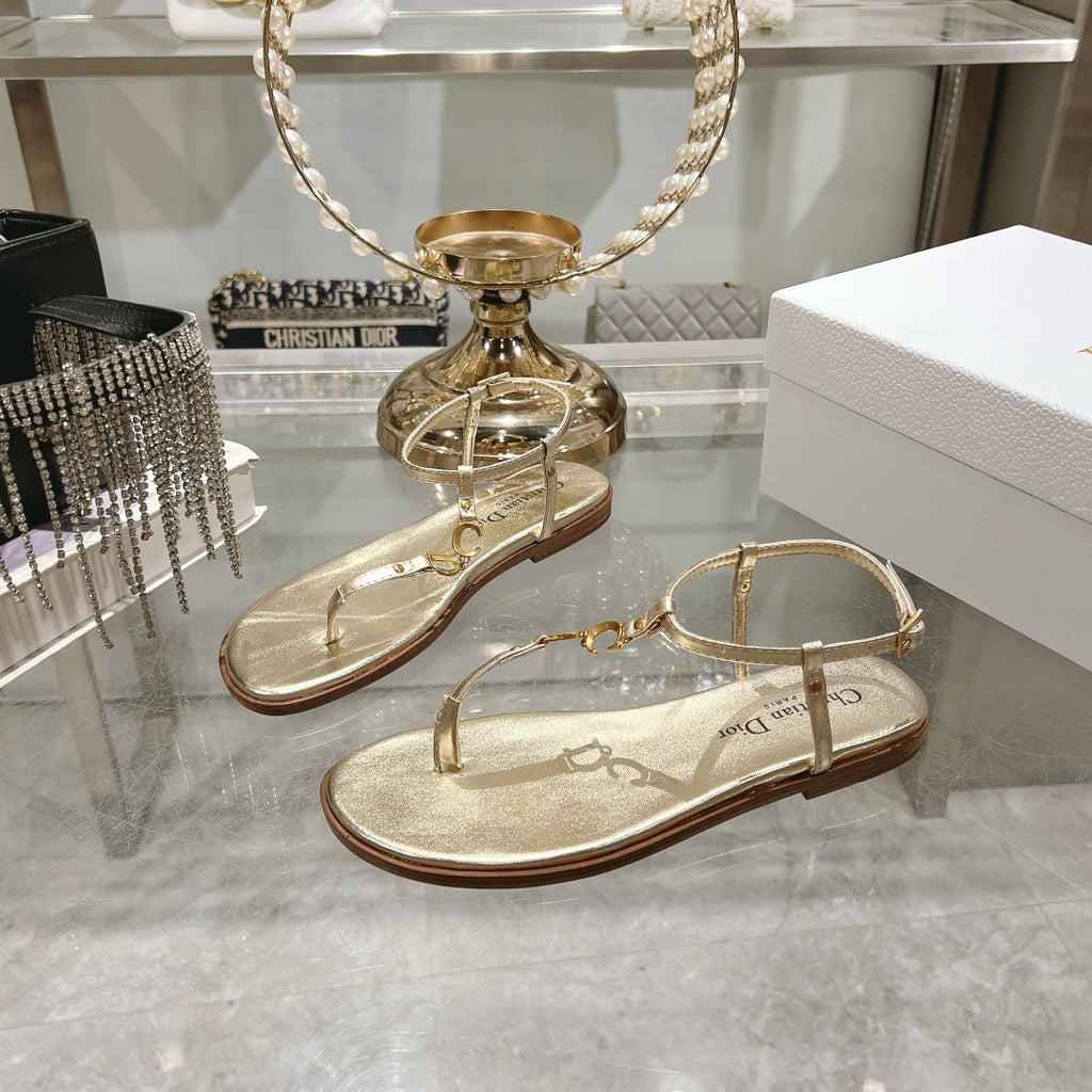 DIOR IVIERA C'EST THONG SANDAL GOLD AQUAMARINA CALFSKIN