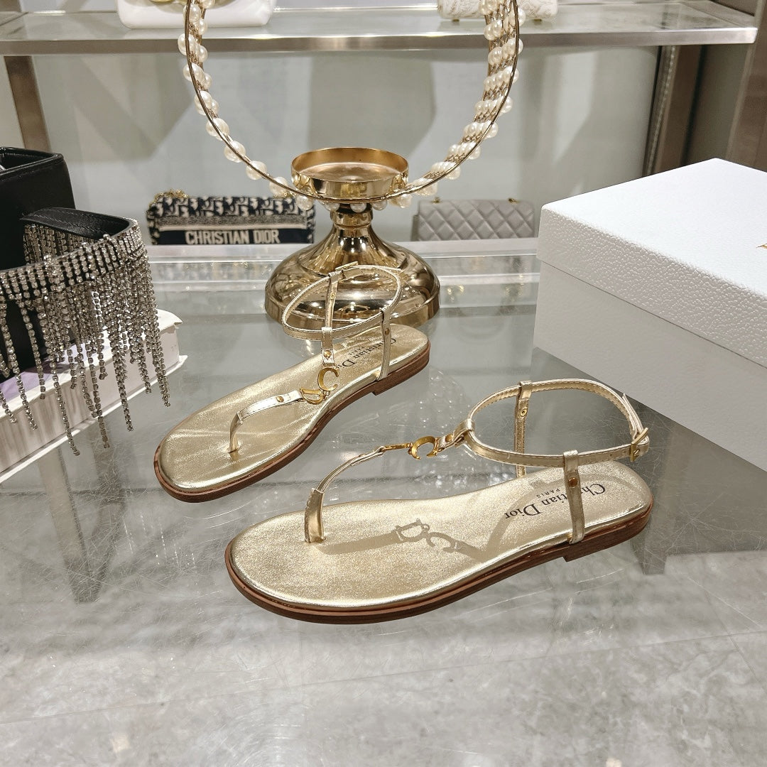 DIOR IVIERA C'EST THONG SANDAL GOLD AQUAMARINA CALFSKIN