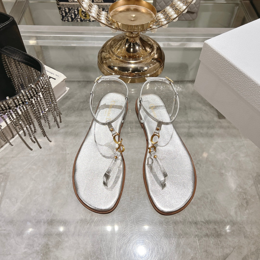 DIOR IVIERA C'EST THONG SANDAL SILVER AQUAMARINA CALFSKIN