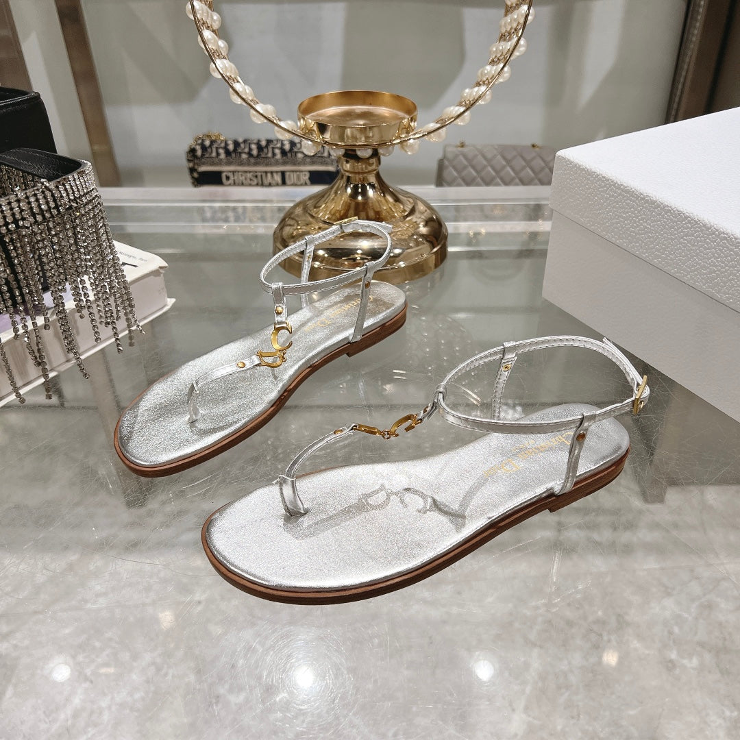 DIOR IVIERA C'EST THONG SANDAL SILVER AQUAMARINA CALFSKIN