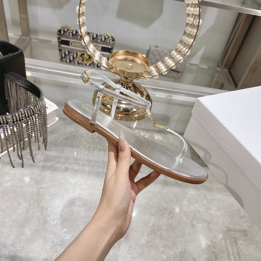DIOR IVIERA C'EST THONG SANDAL SILVER AQUAMARINA CALFSKIN