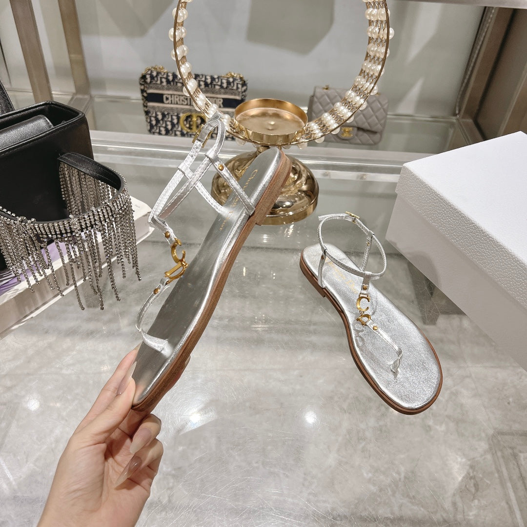DIOR IVIERA C'EST THONG SANDAL SILVER AQUAMARINA CALFSKIN