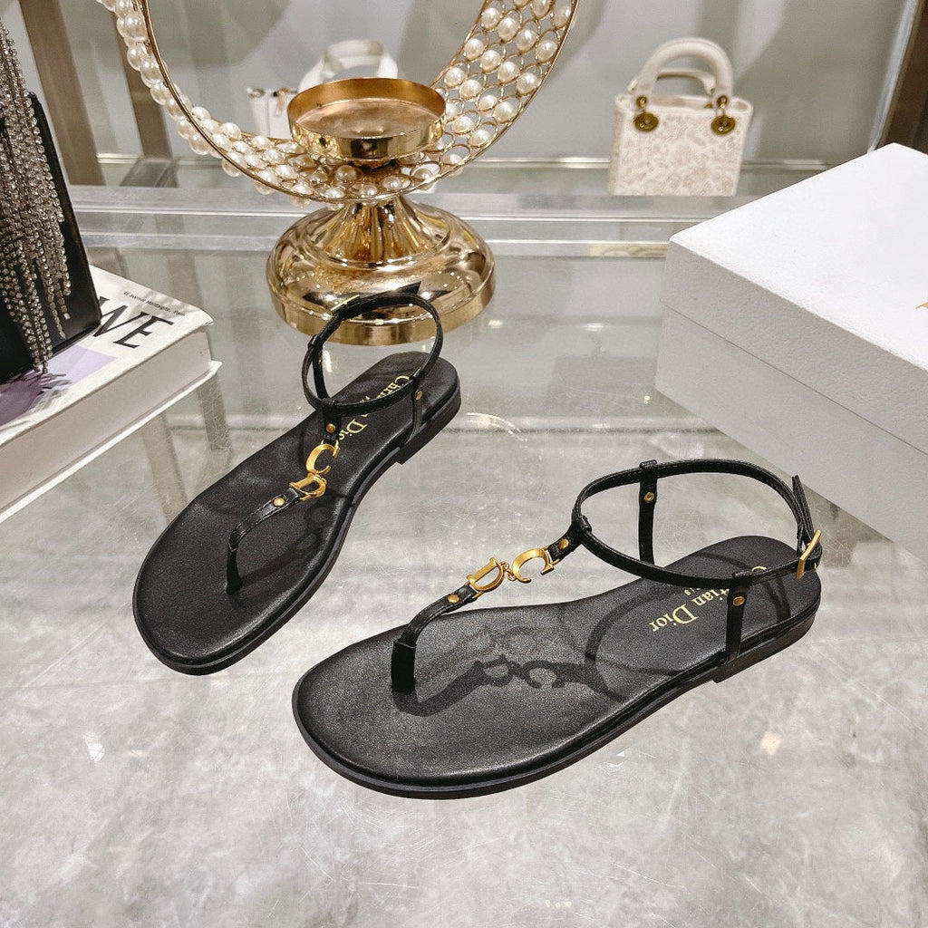 DIOR IVIERA C'EST THONG SANDAL BLACK AQUAMARINA CALFSKIN