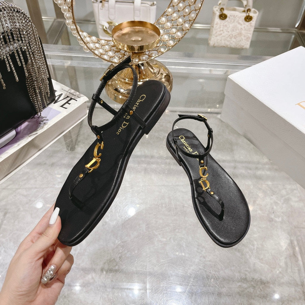 DIOR IVIERA C'EST THONG SANDAL BLACK AQUAMARINA CALFSKIN