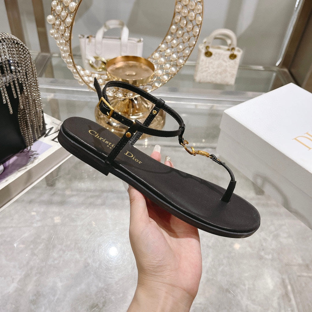 DIOR IVIERA C'EST THONG SANDAL BLACK AQUAMARINA CALFSKIN