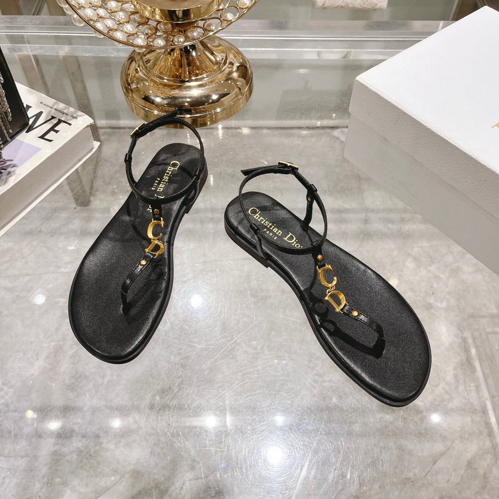 DIOR IVIERA C'EST THONG SANDAL BLACK AQUAMARINA CALFSKIN