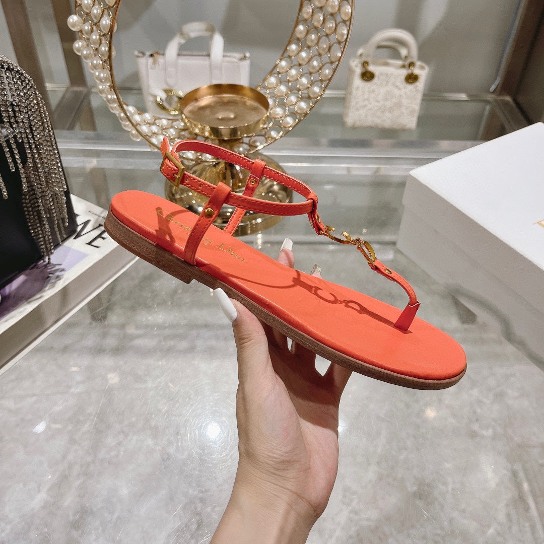 DIOR IVIERA C'EST THONG SANDAL VIVID ORANGE AQUAMARINA CALFSKIN