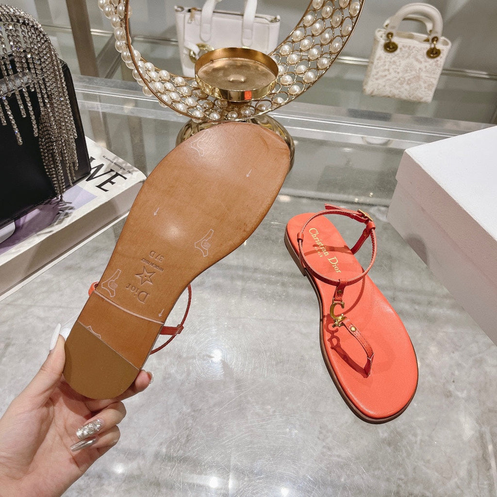 DIOR IVIERA C'EST THONG SANDAL VIVID ORANGE AQUAMARINA CALFSKIN