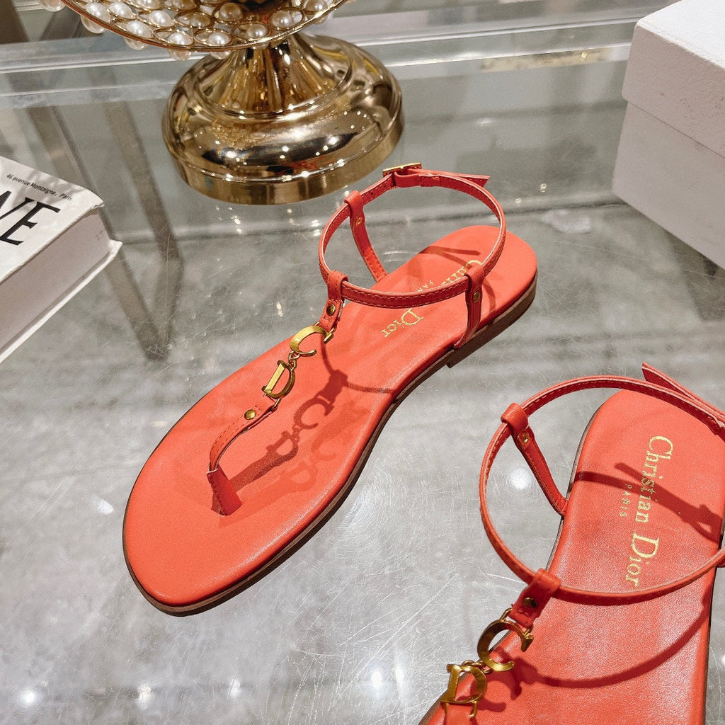 DIOR IVIERA C'EST THONG SANDAL VIVID ORANGE AQUAMARINA CALFSKIN