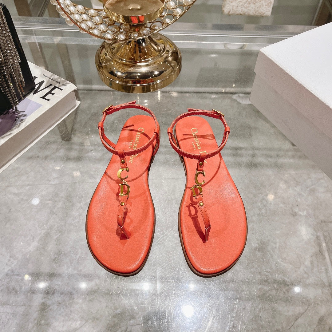 DIOR IVIERA C'EST THONG SANDAL VIVID ORANGE AQUAMARINA CALFSKIN