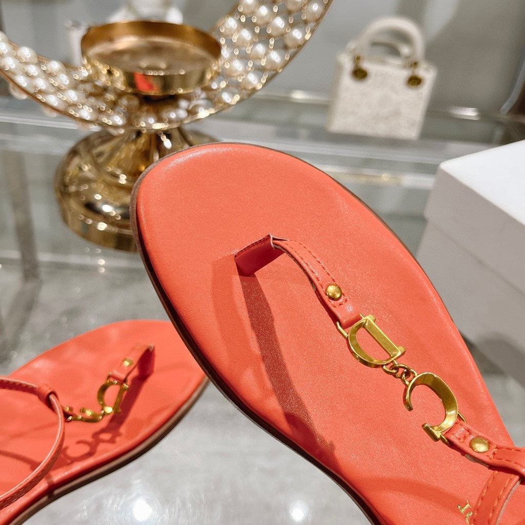 DIOR IVIERA C'EST THONG SANDAL VIVID ORANGE AQUAMARINA CALFSKIN