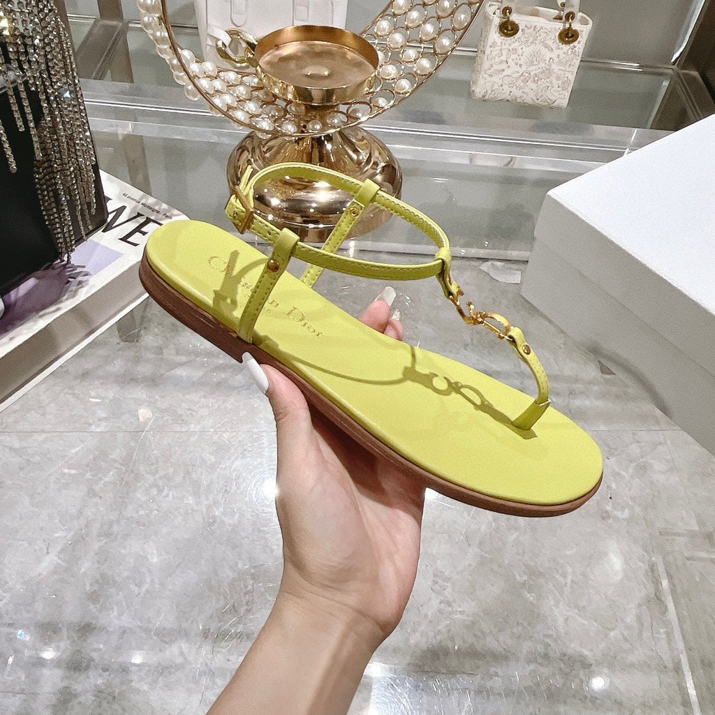 DIOR IVIERA C'EST THONG SANDAL LEMON YELLOW AQUAMARINA CALFSKIN