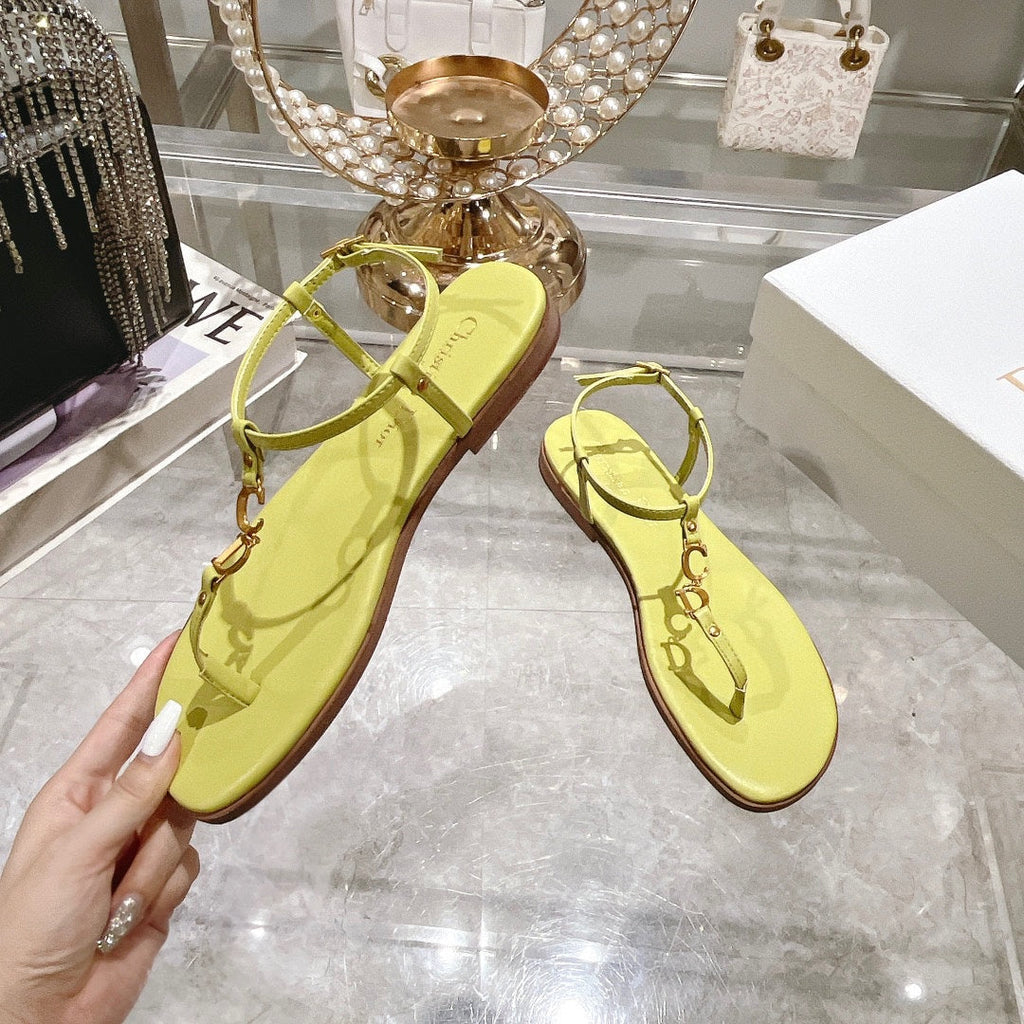 DIOR IVIERA C'EST THONG SANDAL LEMON YELLOW AQUAMARINA CALFSKIN