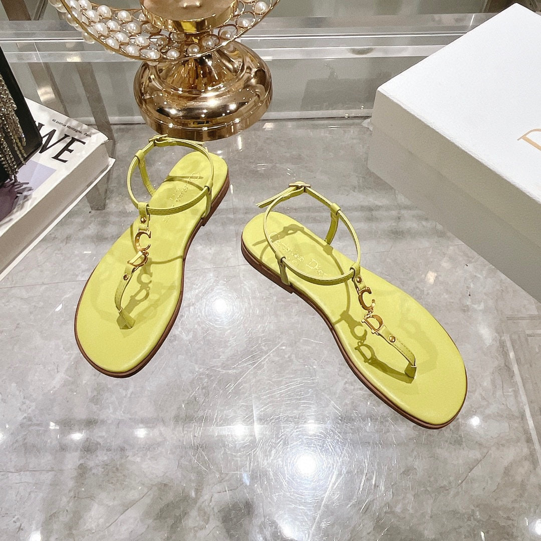 DIOR IVIERA C'EST THONG SANDAL LEMON YELLOW AQUAMARINA CALFSKIN