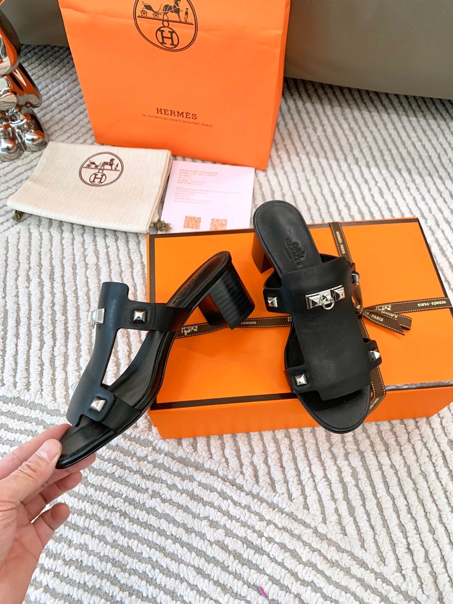 HERMES INVINCIBLE 50 SANDAL IN BLACK CALFSKIN