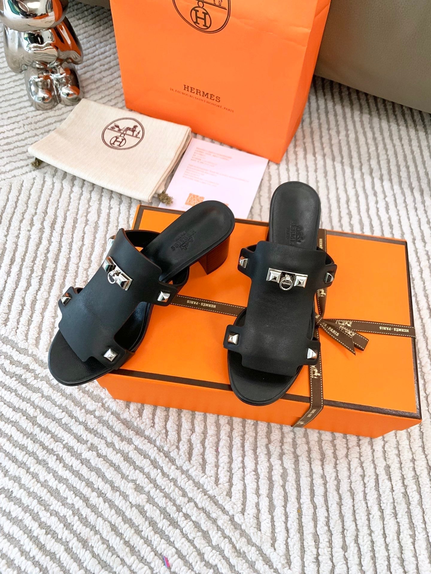 HERMES INVINCIBLE 50 SANDAL IN BLACK CALFSKIN