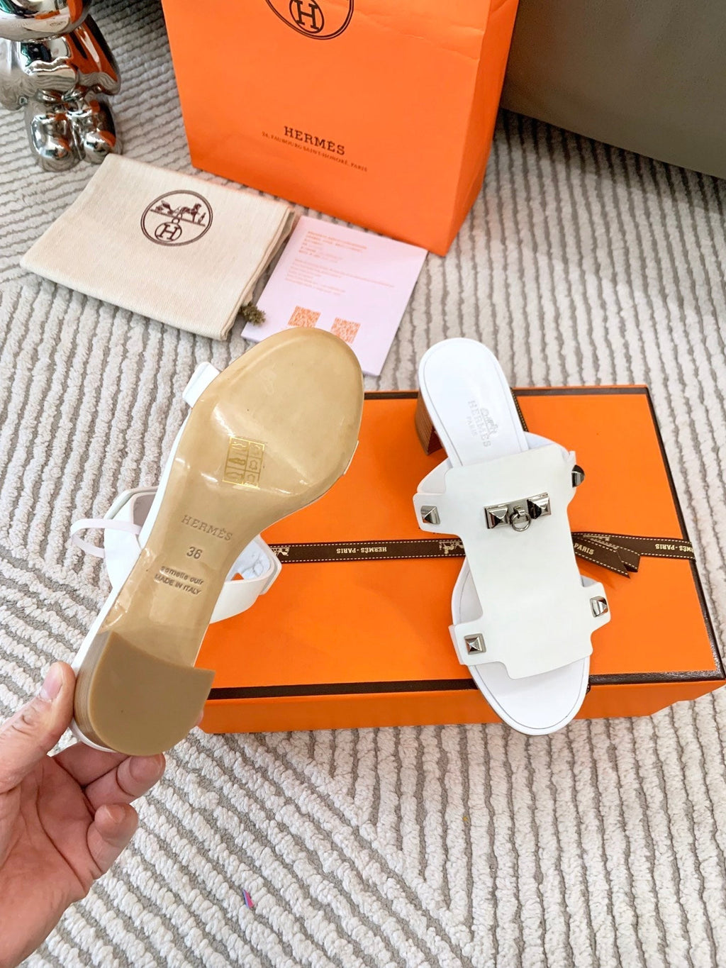 HERMES INVINCIBLE 50 SANDAL IN WHITE CALFSKIN