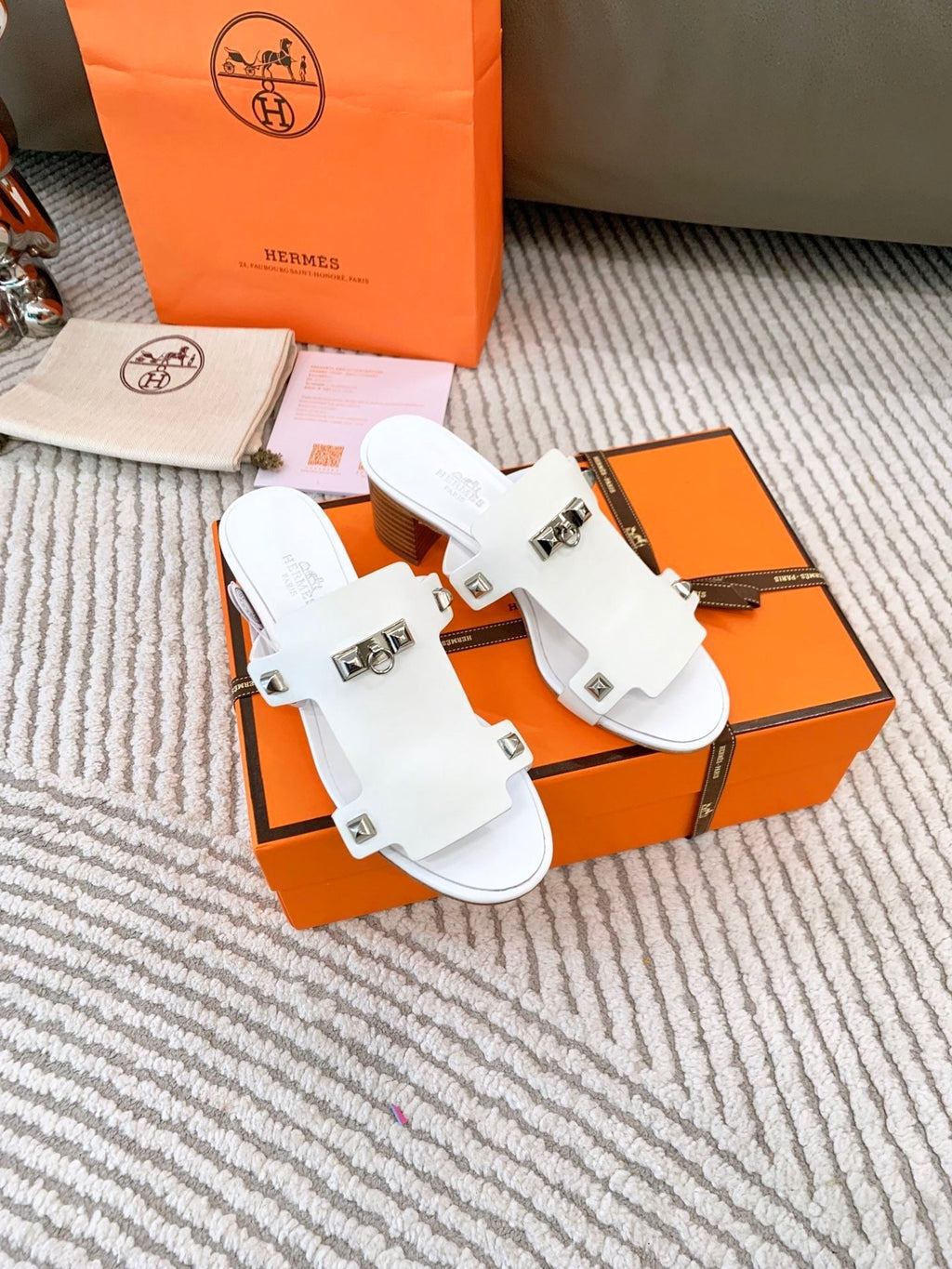 HERMES INVINCIBLE 50 SANDAL IN WHITE CALFSKIN