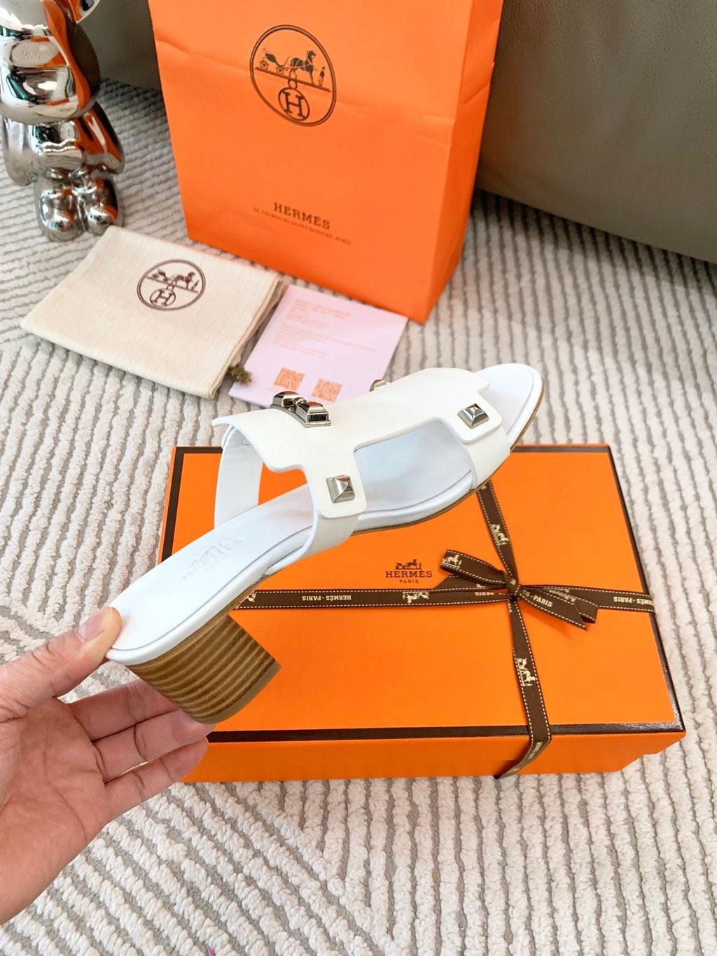 HERMES INVINCIBLE 50 SANDAL IN WHITE CALFSKIN