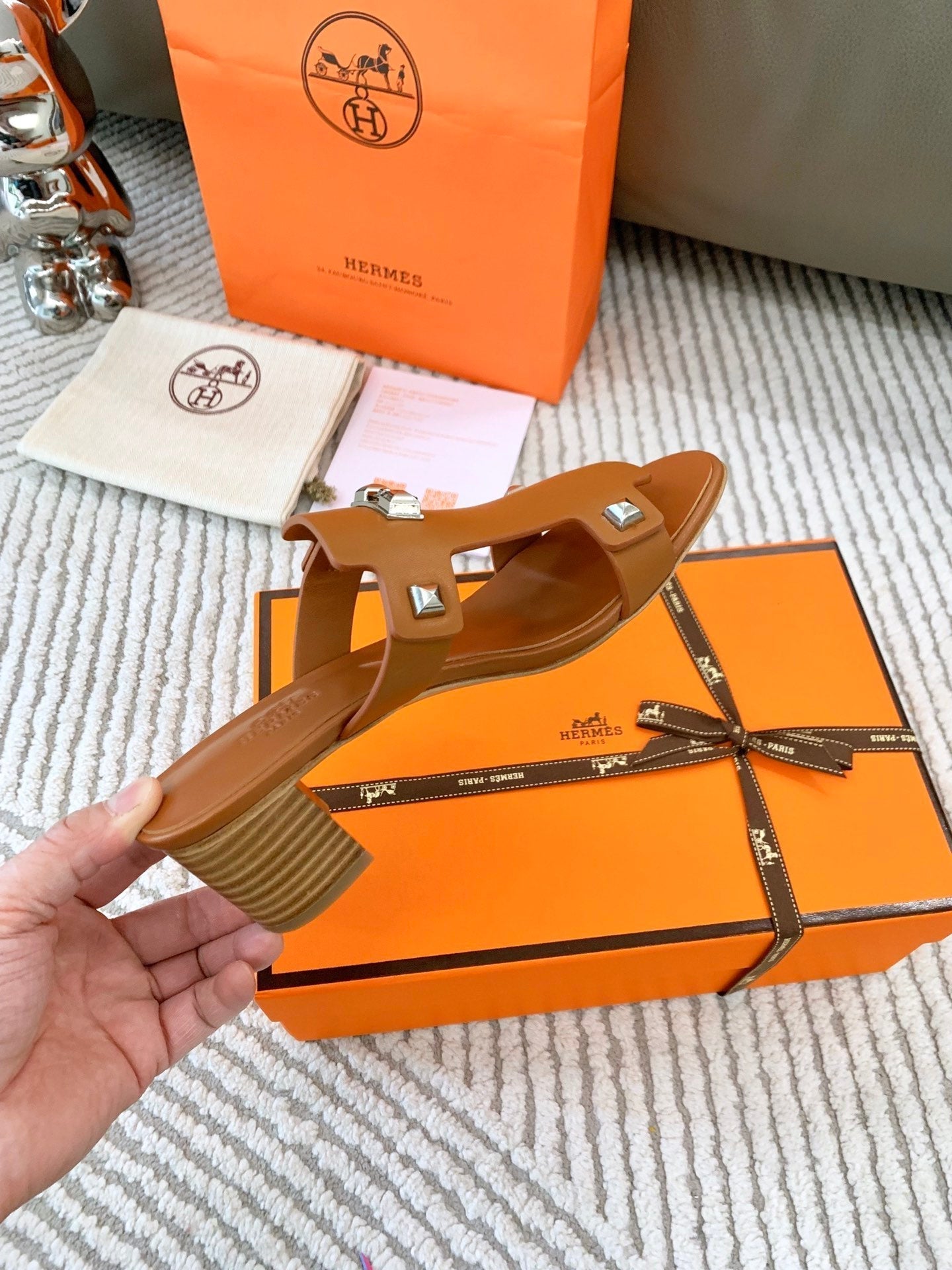 HERMES INVINCIBLE 50 SANDAL IN BRONZE BROWN CALFSKIN