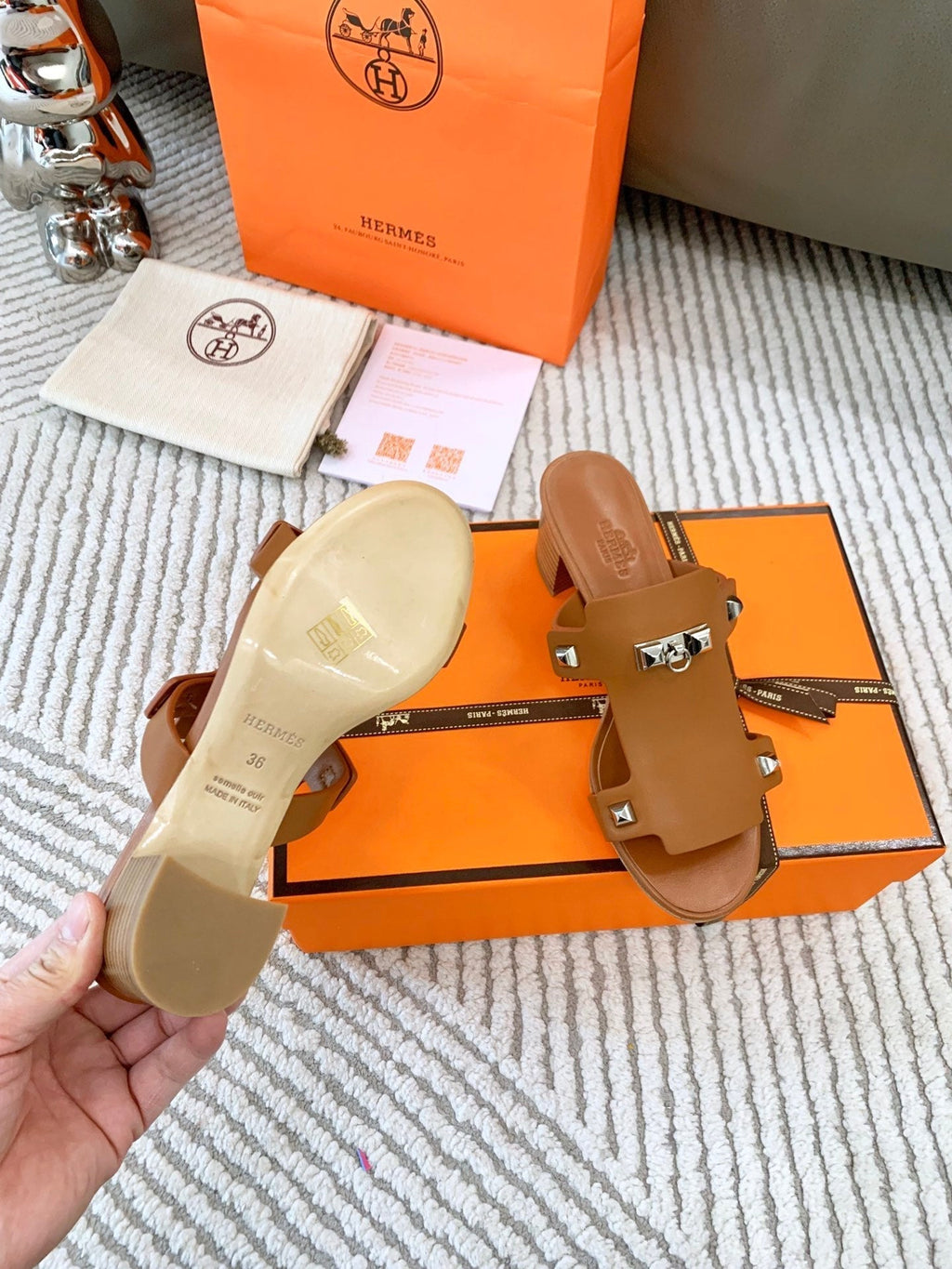 HERMES INVINCIBLE 50 SANDAL IN BRONZE BROWN CALFSKIN