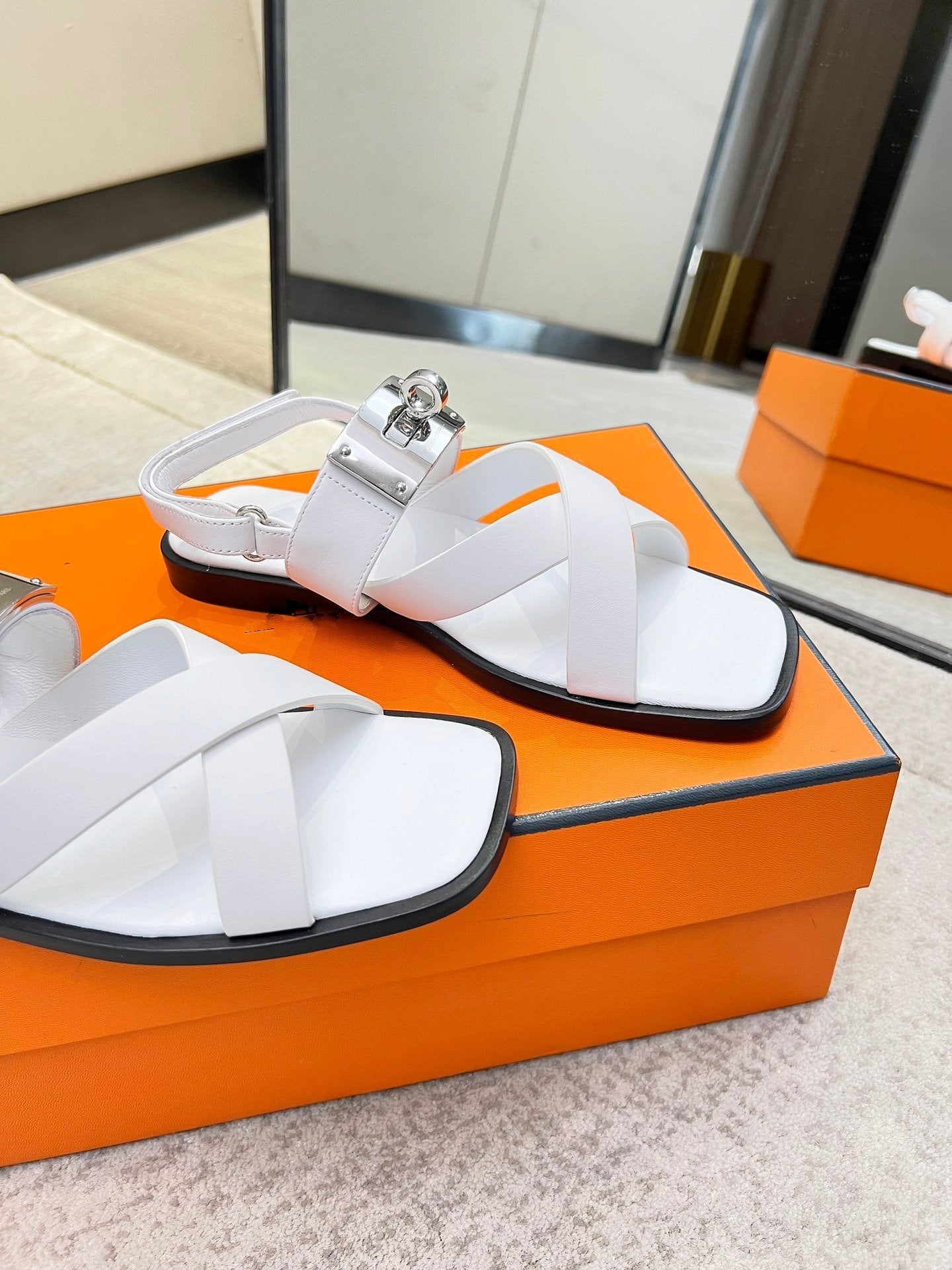 HERMES Ines sandal white calfskin