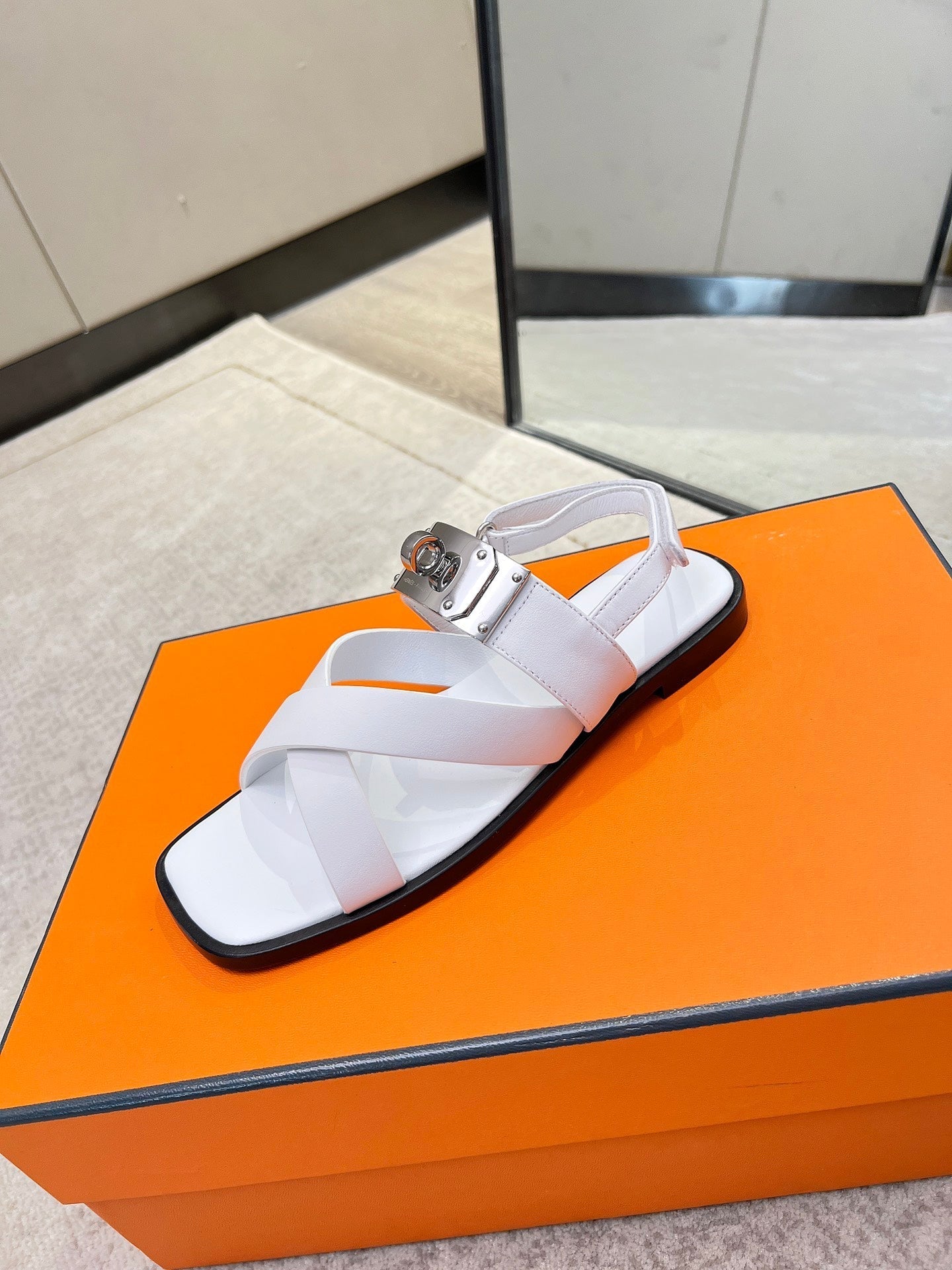 HERMES Ines sandal white calfskin