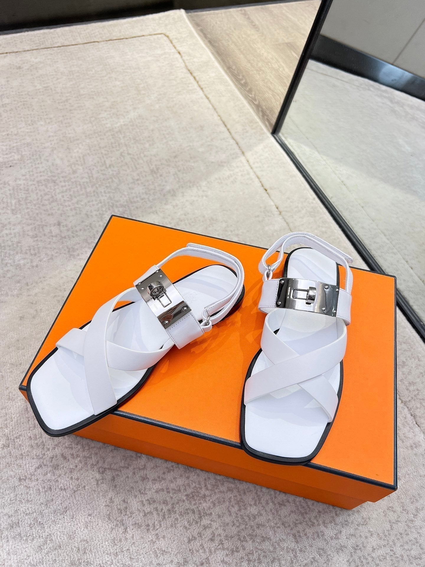 HERMES Ines sandal white calfskin