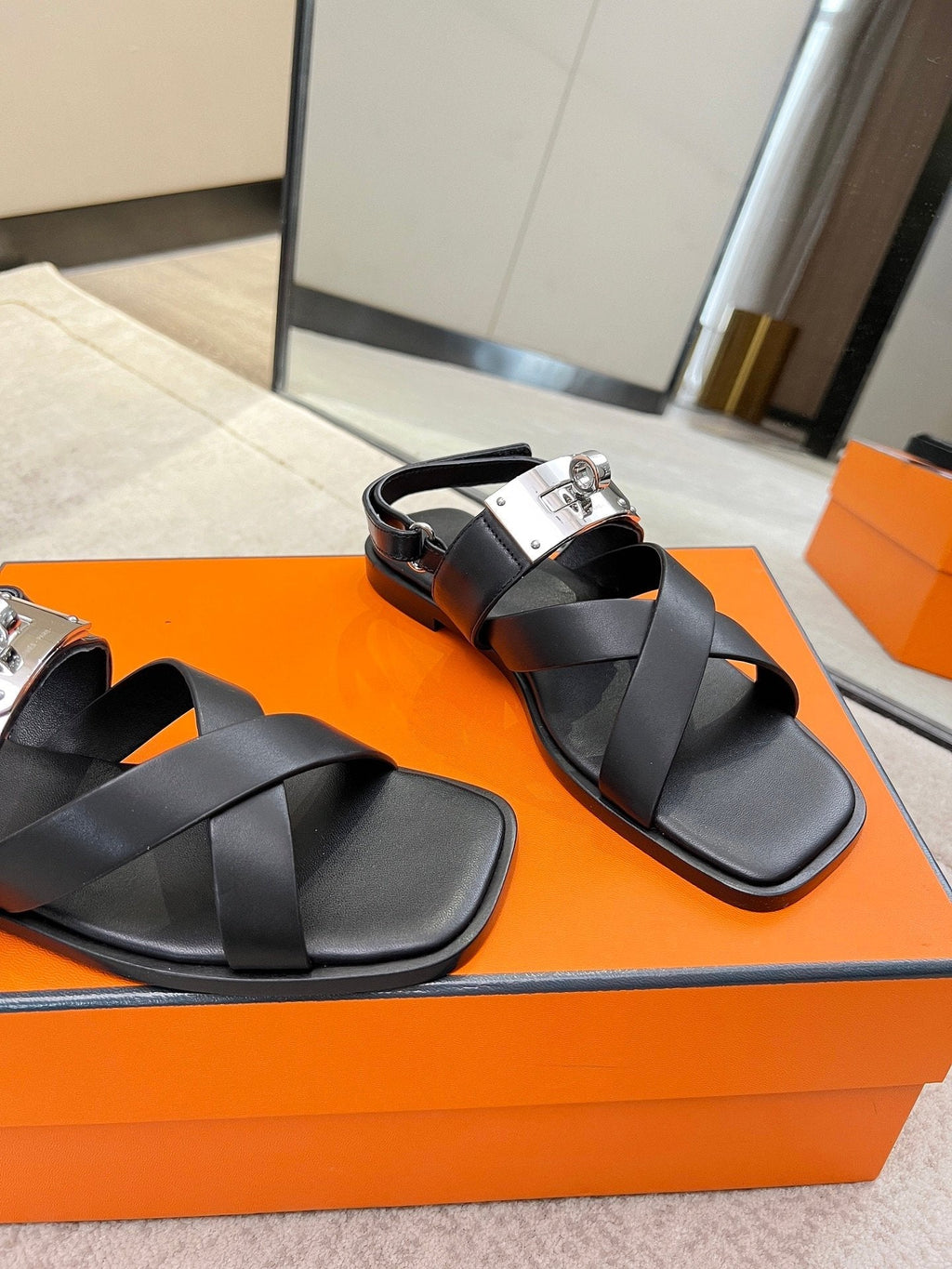 HERMES Ines sandal black calfskin