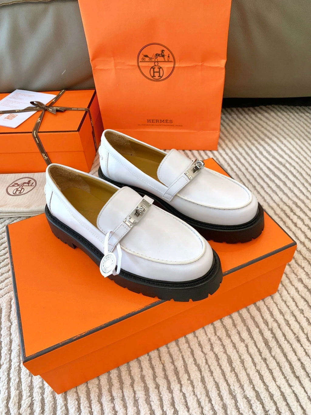 HERMES ICONE LOAFER IN WHITE CALFSKIN