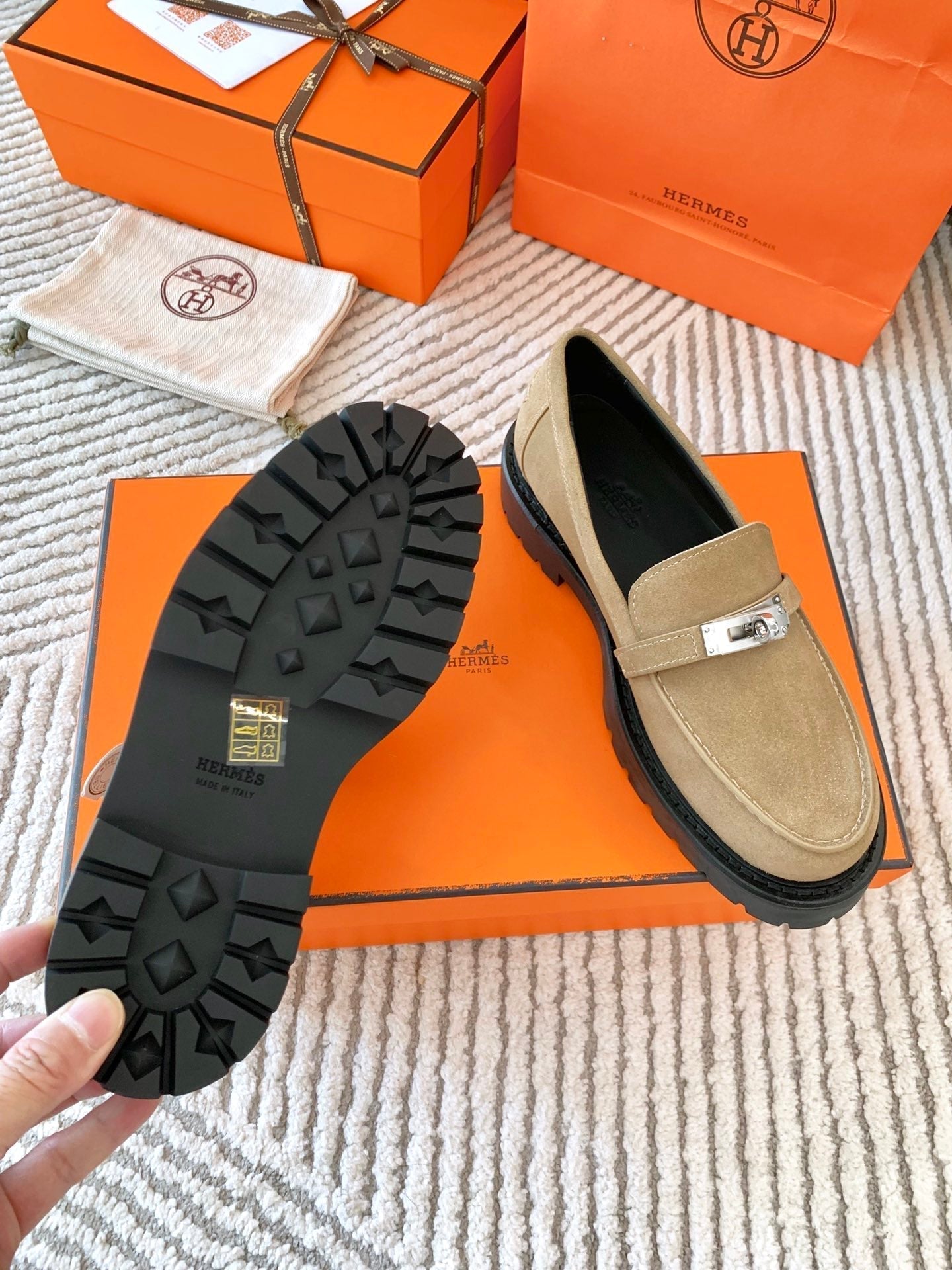 HERMES ICONE LOAFER IN TORTILLA BROWN SUEDE