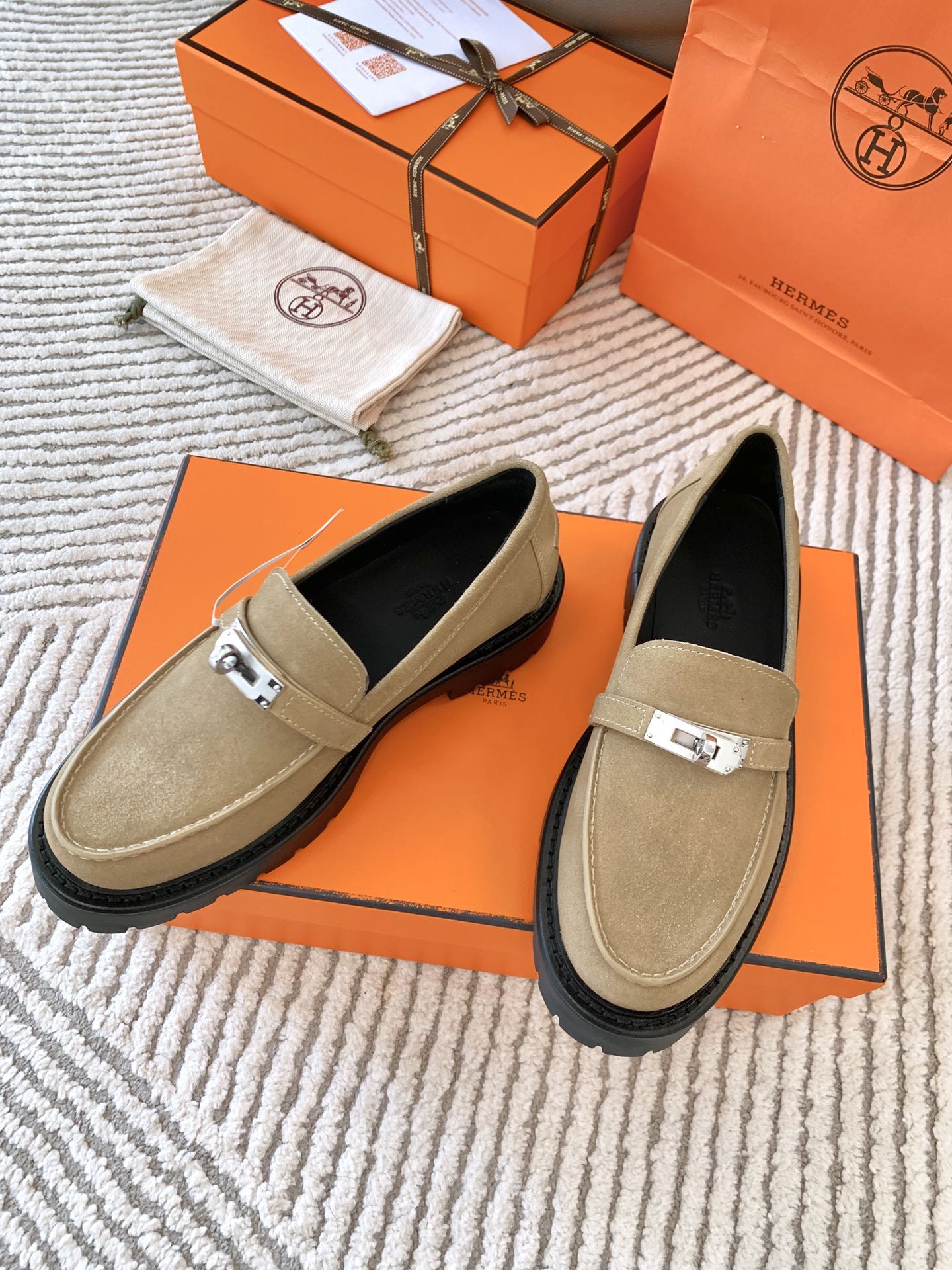 HERMES ICONE LOAFER IN TORTILLA BROWN SUEDE