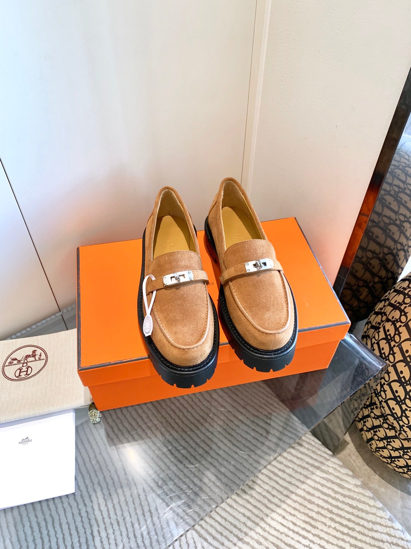 HERMES ICONE LOAFER IN BRONZE BROWN SUEDE