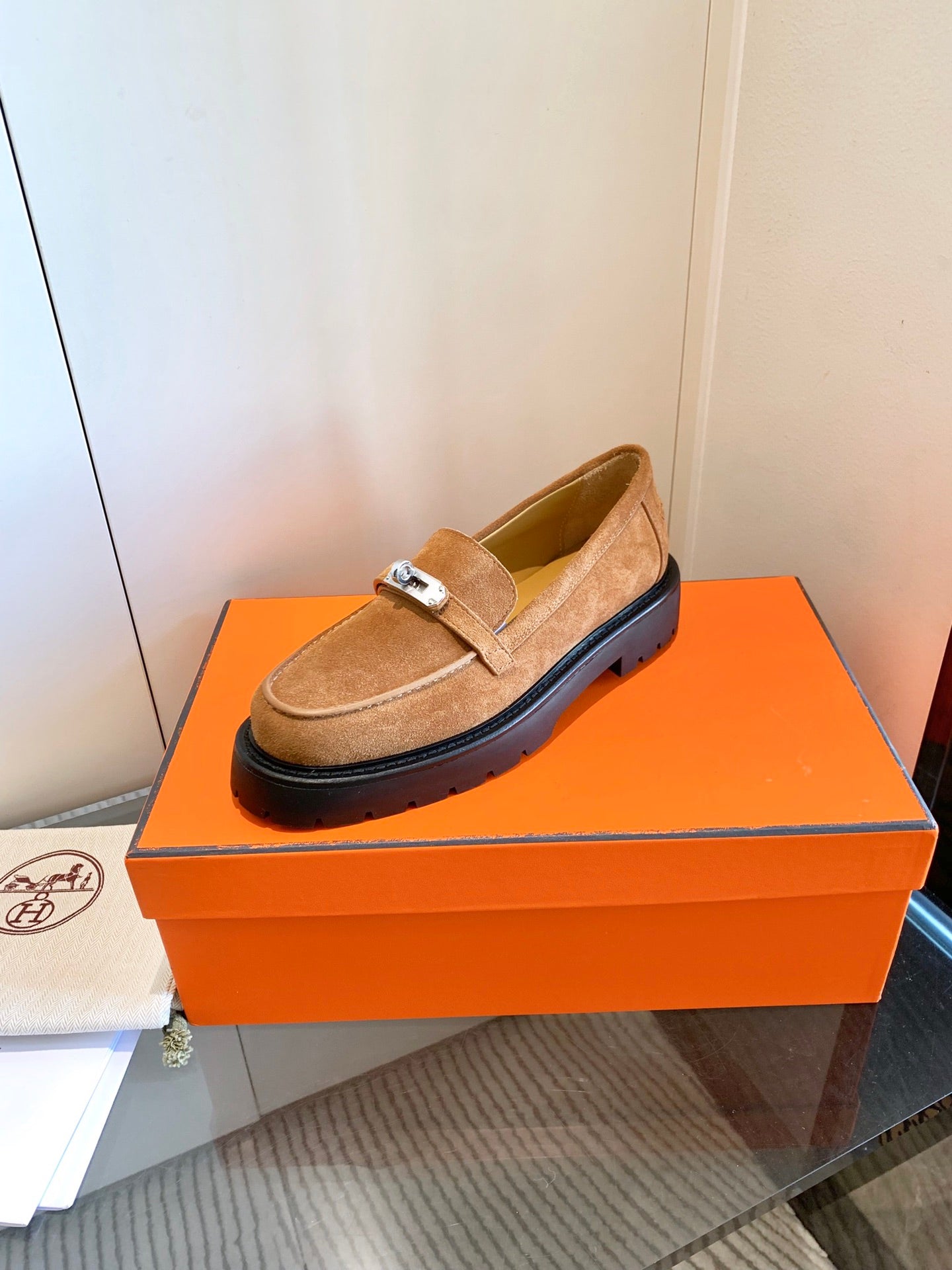HERMES ICONE LOAFER IN BRONZE BROWN SUEDE