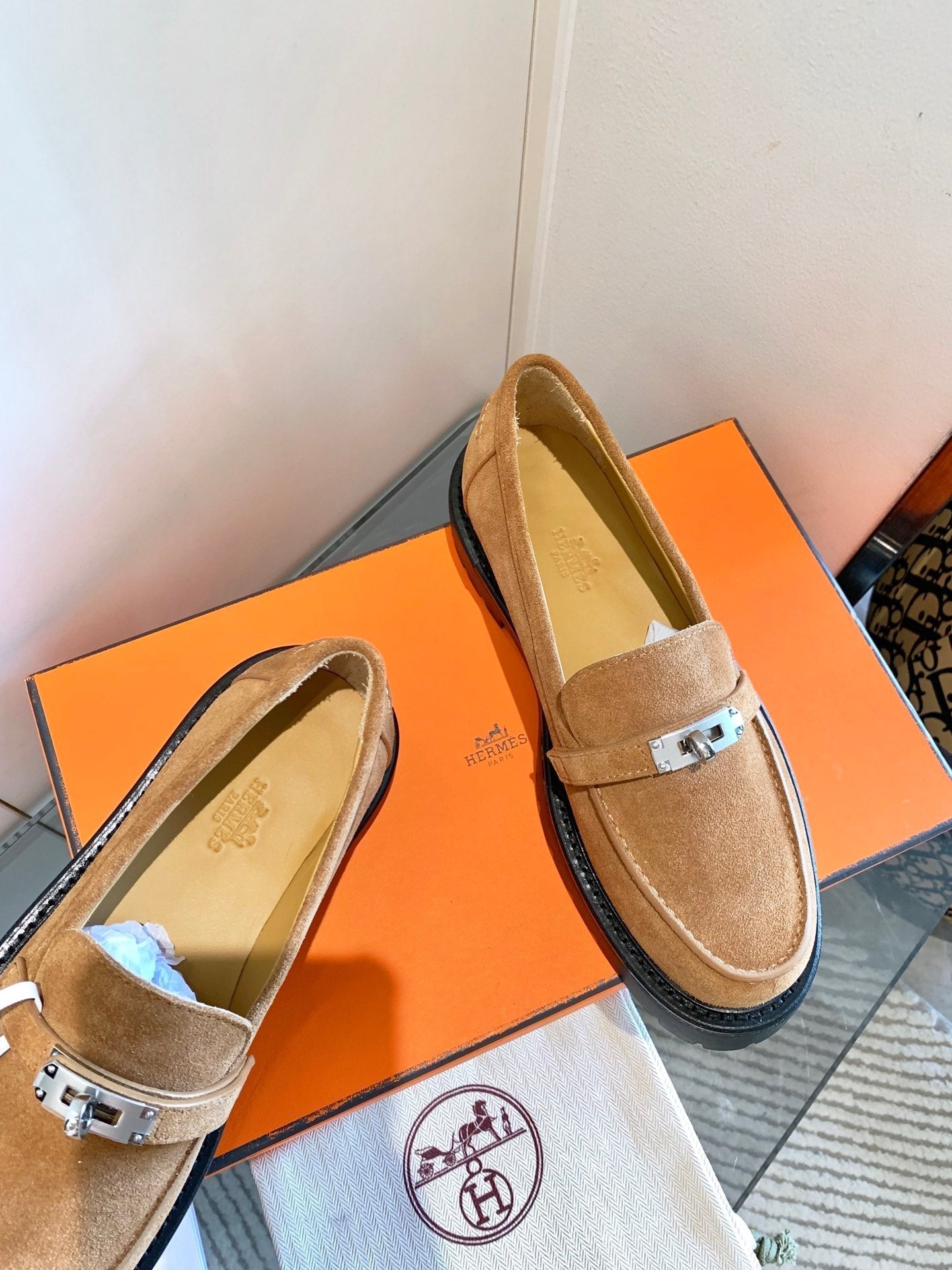 HERMES ICONE LOAFER IN BRONZE BROWN SUEDE